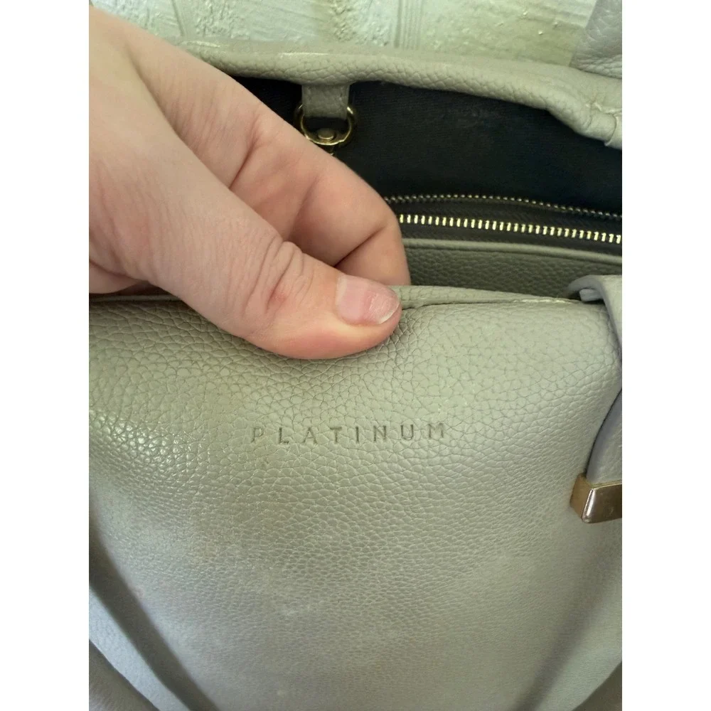 Platinum Taupe Grey Pebbled Faux Leather Large Multi Compartment Tote Bag - Picture 3 of 6